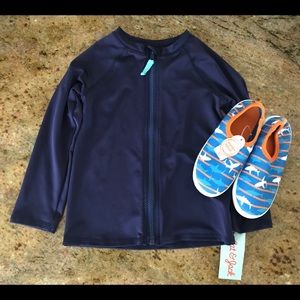 NWT swim shirt (4t) and water shoes (size 10)